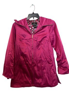 Dennis By Dennis Basso Pink Leopard Lined Zip Front Rain Jacket Womens Size XS